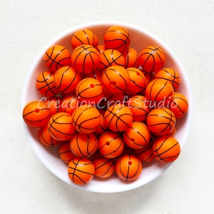 Basketball Silicone Beads Bulk Round Loose Beads, 15mm Silicone Beads DIY Craft Beaded Jewelry Necklace Bracelet Making
