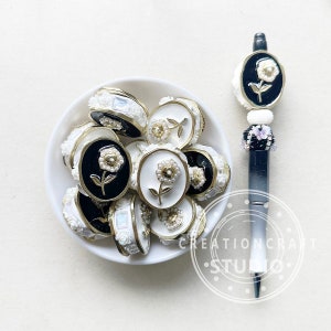 Pearl Rose Flower Beads, Enamel Flower Beads, Chunky Metal Flower Polymer Clay Beads