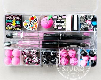 Kit de 56 cuentas de silicona surtidas para profesores, para hacer regalos para el Día del Profesor, bolígrafo con cuentas DIY