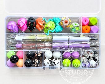 53-teiliges mexikanisches Totenkopf-Perlen-Set, Perlenstift zum Selbermachen, lose Perlenmischung zum Gestalten