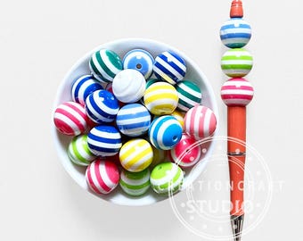 20mm Colored Striped Print Bubblegum Beads,Bulk Acrylic Beads Jewelry Making Supplies