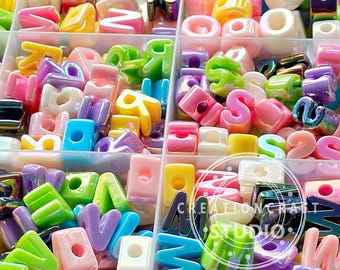 Assorted Color Big Letter Beads,Acrylic Alphabet Beads for Beaded Bracelet Necklace DIY, Horizontal Hole