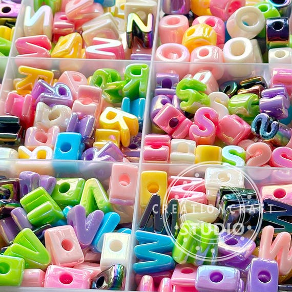 Assorted Color Big Letter Beads,Acrylic Alphabet Beads for Beaded Bracelet Necklace DIY, Horizontal Hole