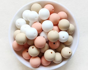 White, Peach & Navajo White Mixed Color Beads, Bulk 12/15mm Round Silicone Beads for Jewelry Making