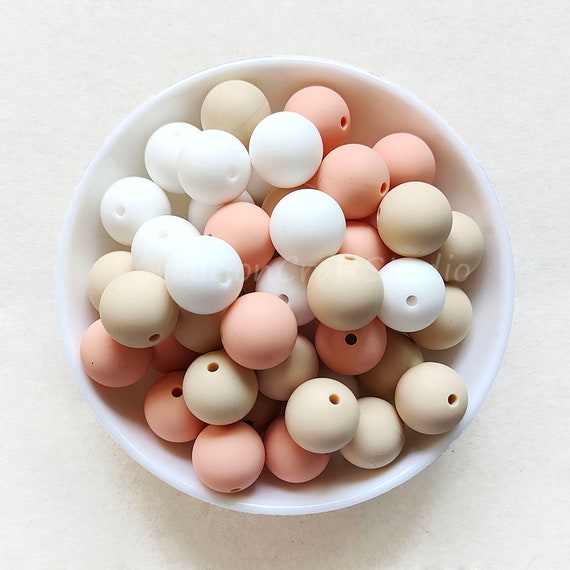 White, Peach & Navajo White Mixed Color Beads, Bulk 12/15mm Round Silicone  Beads for Jewelry Making 