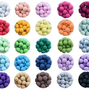 Crochet Beads, Colorful Wooden Crocheted Bead, Choose Size And Colour, 16/20mm Textile Ball,Round Crochet Beads, Crochet Balls For Handmade