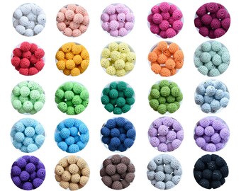 Perles au crochet, perle au crochet en bois colorée, choisissez la taille et la couleur, boule textile 16/20mm, perles au crochet rondes, boules au crochet pour le fait main
