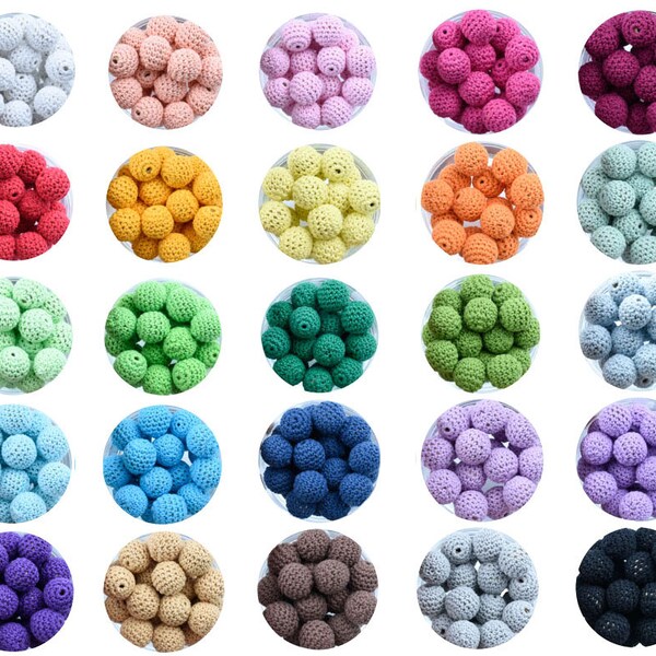 Perles au crochet, perle au crochet en bois colorée, choisissez la taille et la couleur, boule textile 16/20mm, perles au crochet rondes, boules au crochet pour le fait main