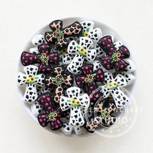 Cow Cross Focal Silicone Beads, Daisy Cross Silicone Beads