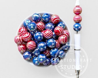 Cuentas acrílicas de 16 mm con la bandera de EE. UU. para joyería patriótica DIY, cuentas redondas tipo chicle.