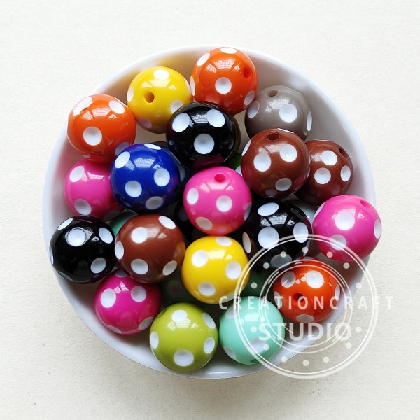 Perles de chewing-gum à pois de 20 mm, perles de gomme acrylique en vrac, perles de gomme à bulles de 20 mm