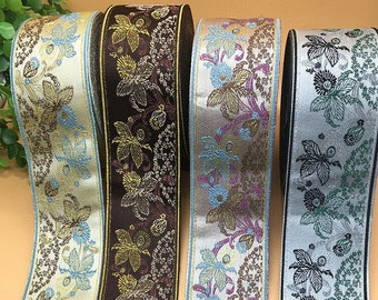 Vintage Flower Pattern Curtain Decor Accessories, 62mm Jacquard Ribbon Trim, Embroidery Ribbon Craft,Woven Border Ribbon, Fabric Lace Sewing