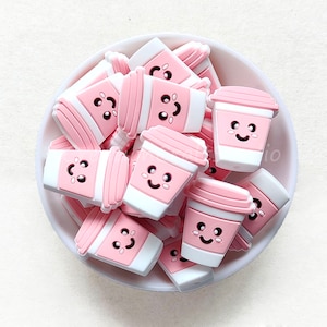 Cuentas de silicona rosas con forma de taza de café, mini cuentas, cuentas decorativas con forma de taza de café, cuentas sueltas a granel, 25*30 mm