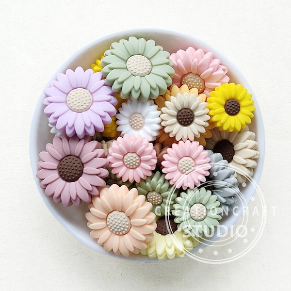 Sunflower Silicone Beads, 20/30mm Sunflower Beads, Daisy Beads, Focal Beads