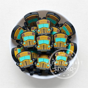 School Bus Focal Beads, DIY Beaded Pens, Back To School Beads, Silicone Beads Bulk