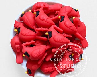 New 3D Red Cardinal Bird Silicone Focal Bead Bulk,Craft Bead Accessories