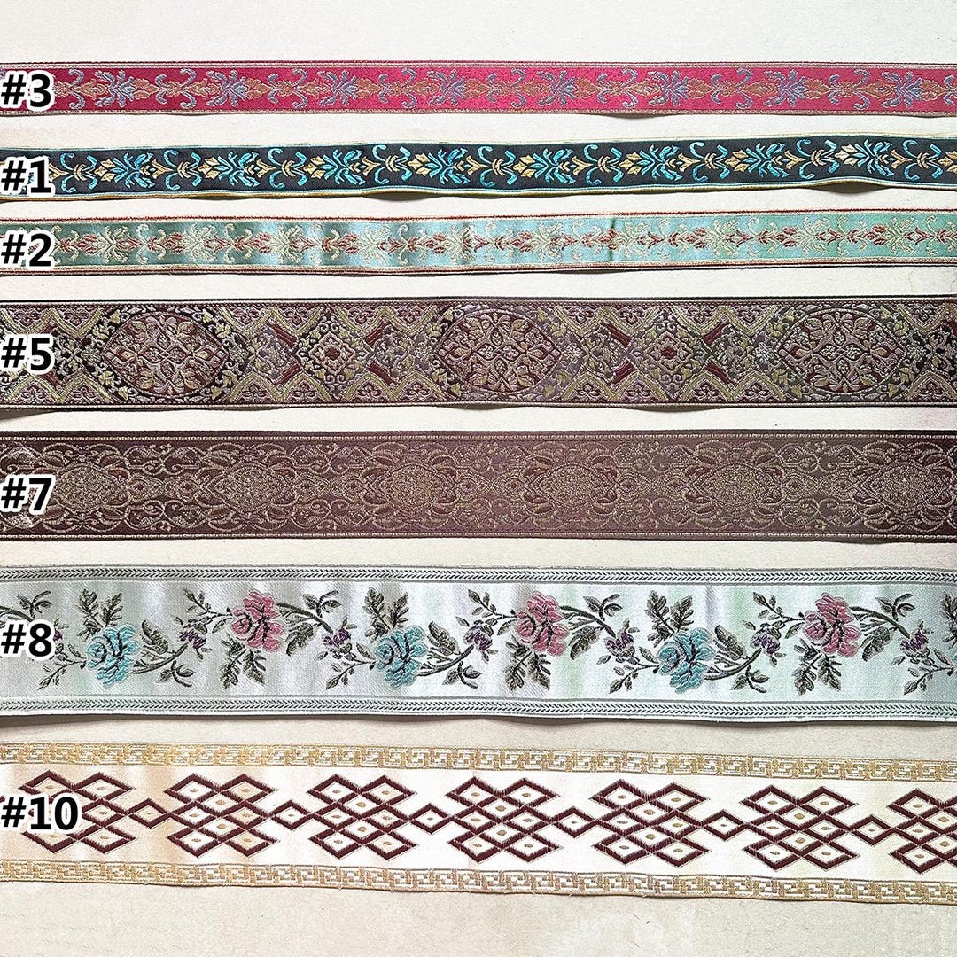 Medieval Flower Jacquard Ribbon, Embroidery Silk Fabric Medieval Flower Jacquard Ribbon, Embroidery Silk Fabric