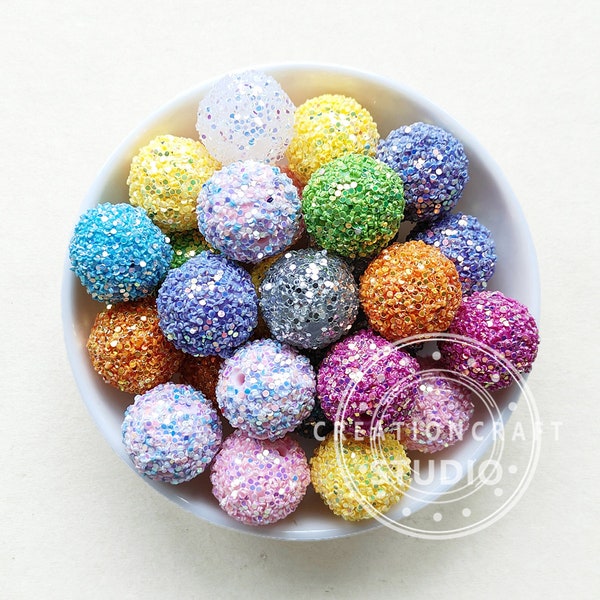 20mm Sequin Bubblegum Beads, 20mm Round Chunky Acrylic Beads, Gumball Beads, Resin Ball