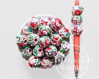 Christmas Fancy Acrylic Beads,Xmas Jewelry Beads for DIY Holiday Beaded Pen Decor Gift