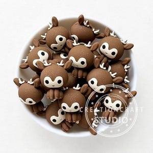 Deer Glitter Beads,3D Cute Deer Focal Silicone Beads,Party Ornament Beads for Jewelry,3D Beads DIY Pen