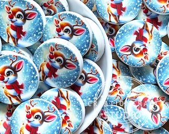 Winter Reindeer Print Silicone Flat Round Focal Beads,Deer Beads DIY Christmas Jewelry