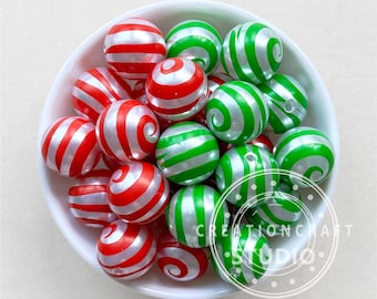 20mm Christmas Loose Beads,Swirl Print Acrylic Beads,Chunky Beads,Bubblegum Beads