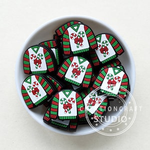 Suéter navideño de bastón de caramelo con cuentas focales, cuentas navideñas, cuentas de silicona navideñas