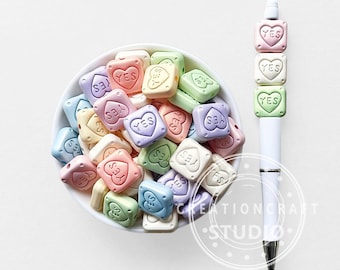 Matte Acrylic YES Heart Square Beads,Jewelry Beads for DIY Bracelet Keychain