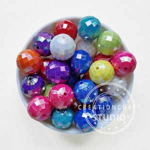 20mm Acrylic Bubblegum Beads, Chunky Acrylic AB Faceted Beads, Gumball Loose Beads