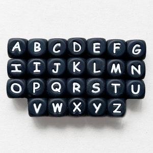Black English Letter Silicone Beads, Alphabet Silicone Beads, 12mm Silicone Letters Beads, Alphabet Letter Beads, Cube Silicone Loose Beads