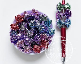 Metallic Bowknot Acrylic Loose Beads,Shine Bow Shape Beads DIY Pen Craft Supplies