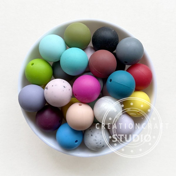 19mm Round Beads, Bulk Silicone Beads, Random Mix Color Silicone Beads