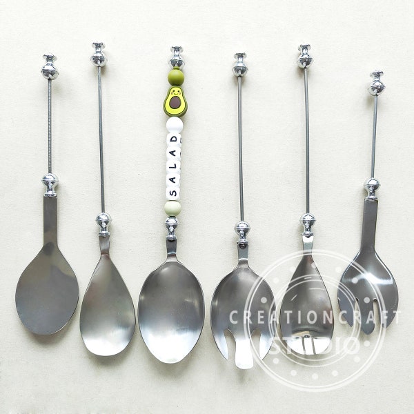 Stainless Steel Beadable Salad Serving Fork Spoon Blanks, Salad Spoon, Salad Fork-Add Your Beads