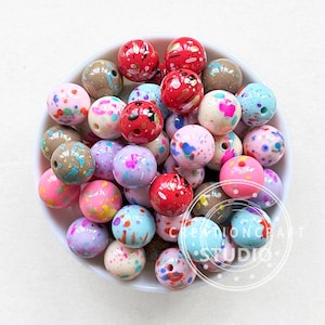 16 mm Bunte Farbe Splatter Perlen, Sortierte Splatter Perlen, Acrylperlen, Bubblegum Perlen