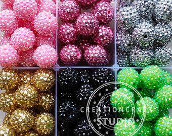20mm Round Resin Rhinestone Chunky Bubblegum Ball Beads, Acrylic Beads for Pen