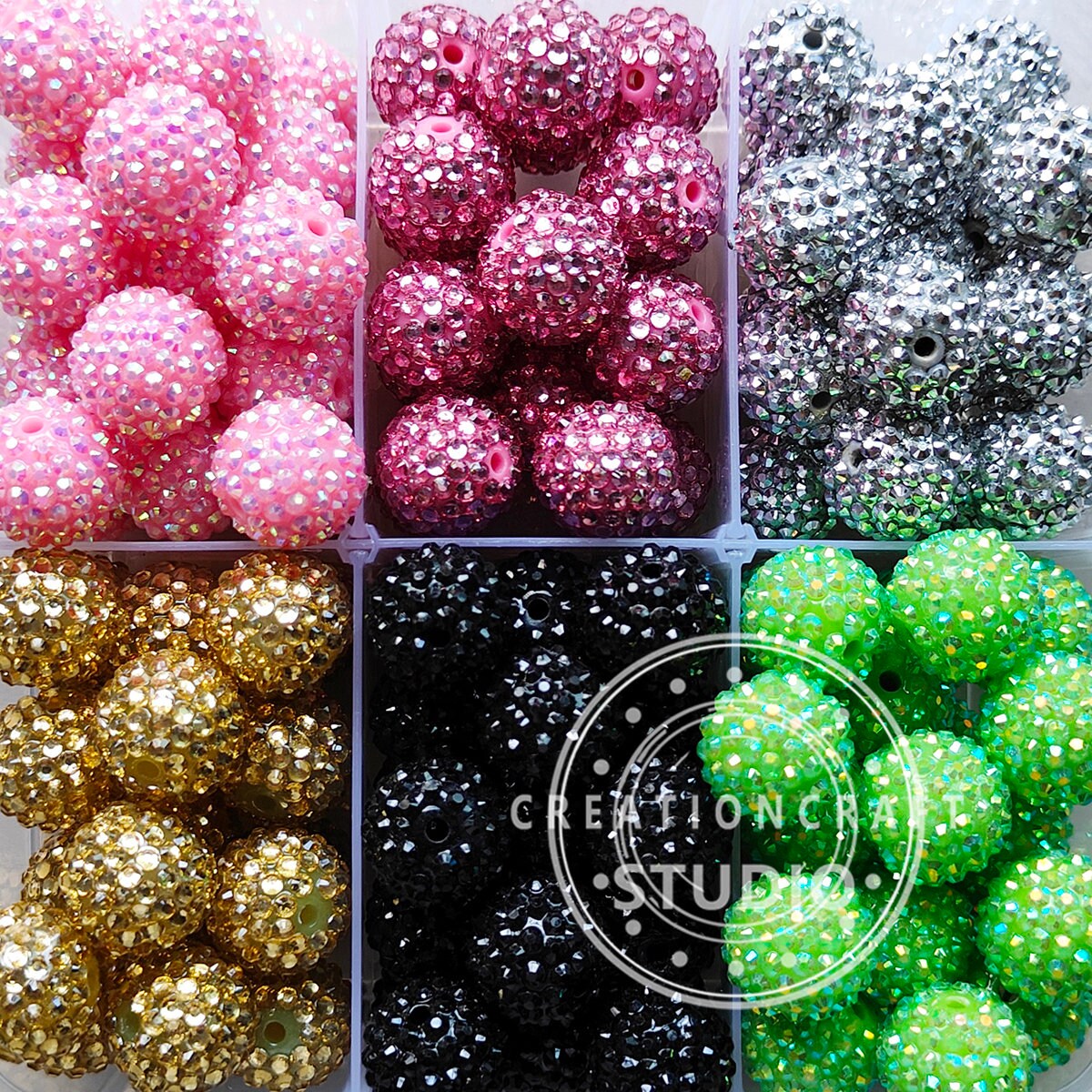 Glitter Beads - 10mm Transparent Glitter Acrylic or Plastic Beads