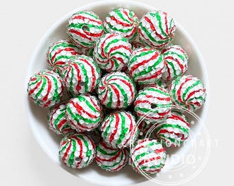 20mm Christmas Swirl Rhinestone Bubblegum Bead,Wholesale Acrylic Loose Beads