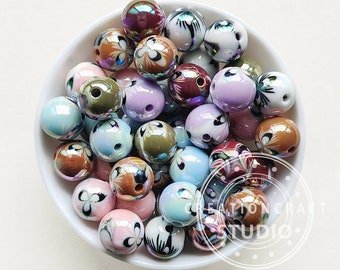 Perles florales Bubblegum, perles brillantes, perles acryliques de 16 mm, perles gumball