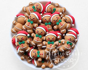 3D Gingerbread Man Shape Beads,Christmas Silicone Focal Beads,for Pen Charm Ornament