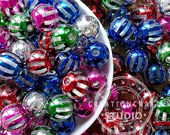 Cuentas de chicle transparentes con rayas metálicas de 16 mm, cuentas de chicle mixtas, cuentas acrílicas