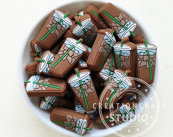 Ice Coffee Cup Focal Beads, Silicone Coffee Cup Beads in Bulk