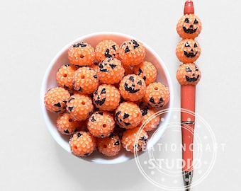 20mm Rhinestone Orange Pumpkin Acrylic Beads,Halloween Bubblegum Beads