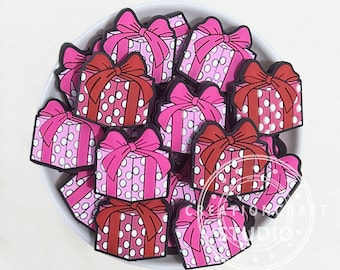 Cuentas focales en forma de caja de regalo, cuentas de silicona con forma de caja de regalo