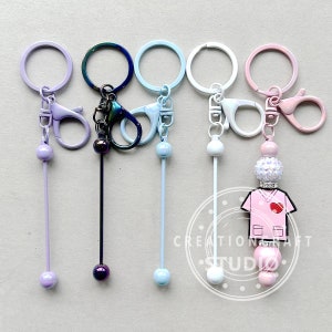 UV Beadable Keychain Bar Beadable Blanks, Iridescent Beadable Keyrings