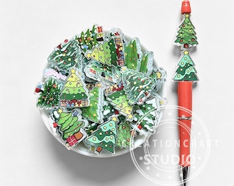 UV Christmas Tree Flat Focal Acrylic Beads for Pen,Loose Beads DIY Keychain