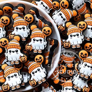新しいゴーストパンプキンハロウィンビーズ、フォーカルビーズ、シリコンビーズ、DIYペンキーホルダーギフト