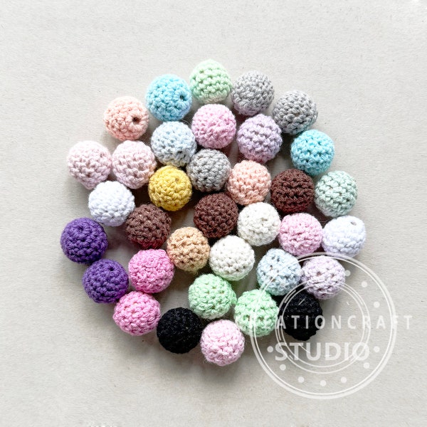 Crochet Beads, Colorful Wooden Crocheted Bead, Choose Size And Colour, 16/20mm Textile Ball,Round Crochet Beads, Crochet Balls For Handmade