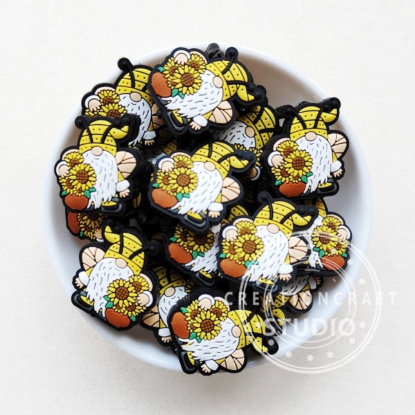 Bee Gnome Silicone Focal Beads, Bumble Bee Gnome Beads