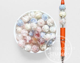 Shimmer Rose Flower Clear Resin Beads,16mm Acrylic Gumball Floral Loose Beads
