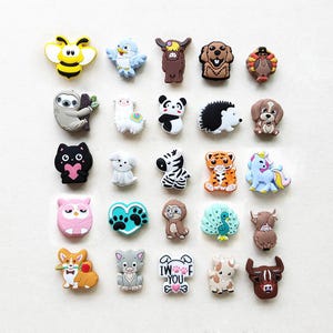 25Pcs Elephant/Cat/Sloth/Dog/Cow Animal Mixed Beads, Focal Assorted Silicone Beads, Animal Beads